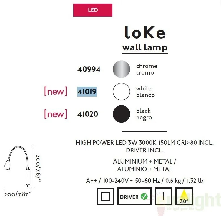 Aplica de perete cu iluminat LED, LOKE 41020