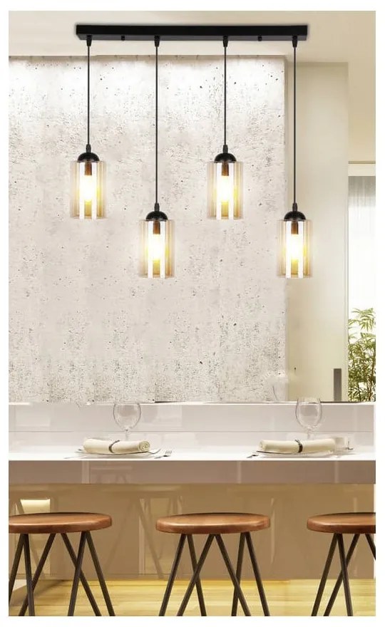 Lustră neagră cu abajur din sticlă 10x65 cm Bistro – Candellux Lighting