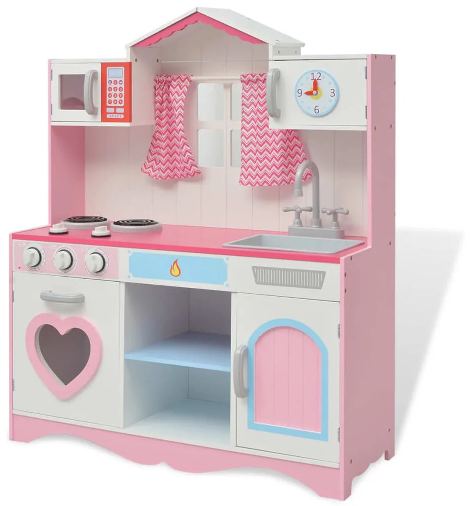 80179 vidaXL Bucătărie de jucărie din lemn 82 x 30 x 100 cm, roz și alb