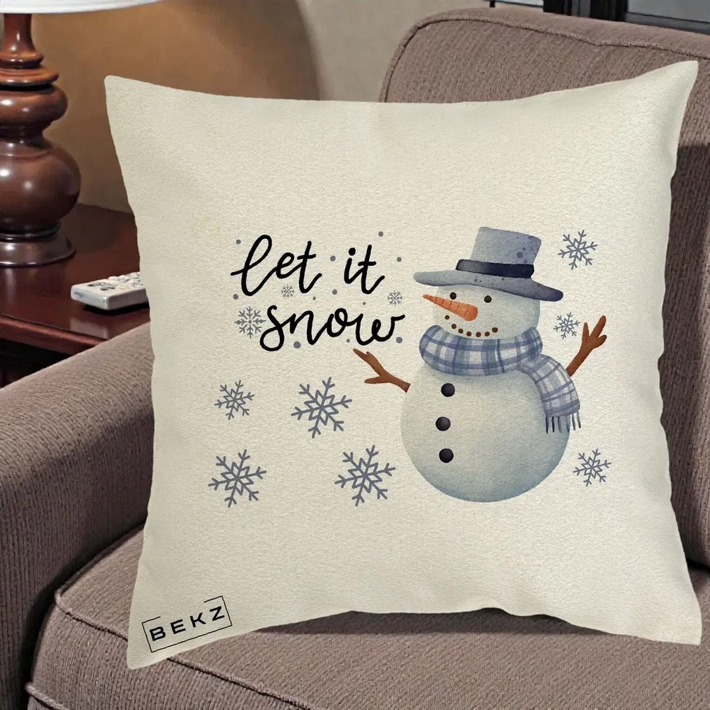Perna Decorativa Let It Snow Om de Zapada, 40x40 cm, Ecru, Husa Detasabila, Perna Inclusa, BEKZ®