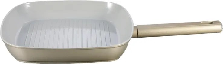 Tigaie grill Swiss Haus SH-SCGP28CH, 28 cm, acoperire ceramică Sapphire, pentru plite cu inducție, culoare șampanie
