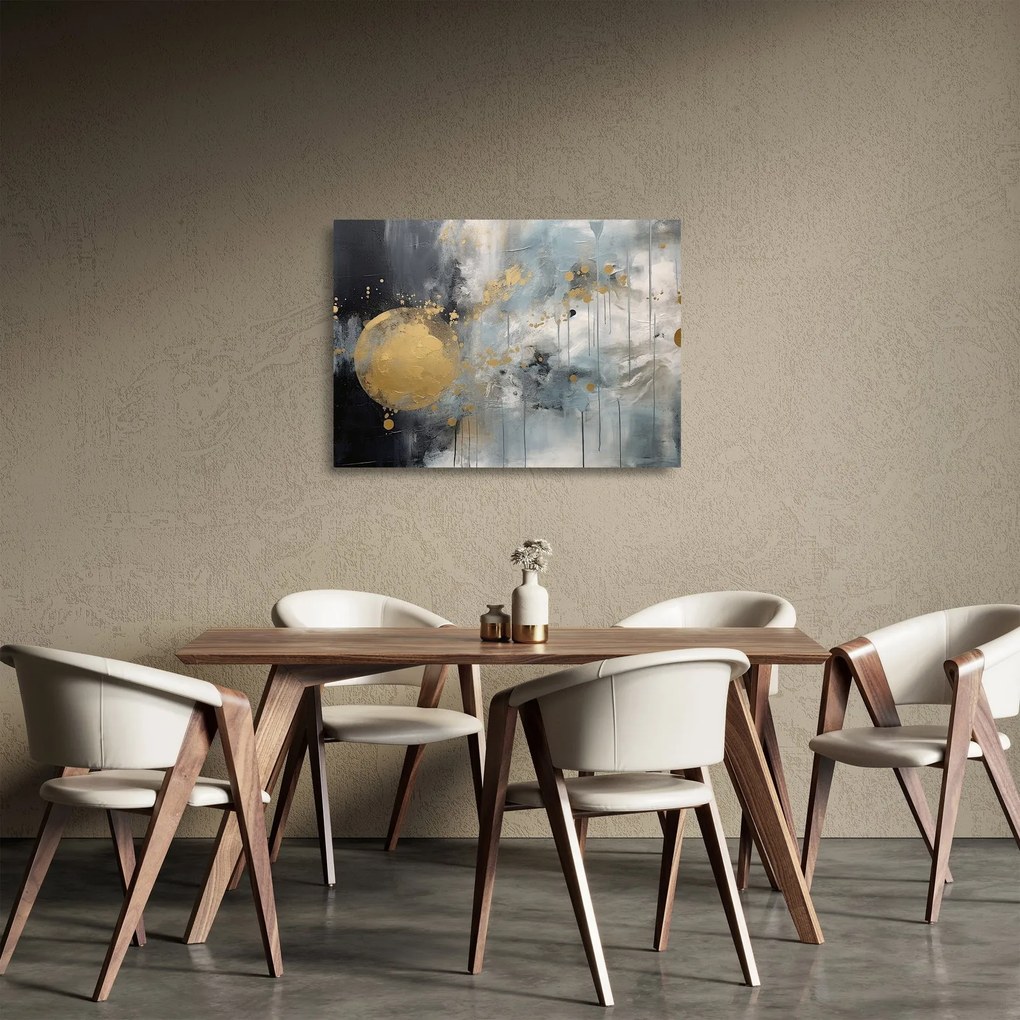 Tablou pe sticlă - Abstracție cu minge de aur (70x50 cm)