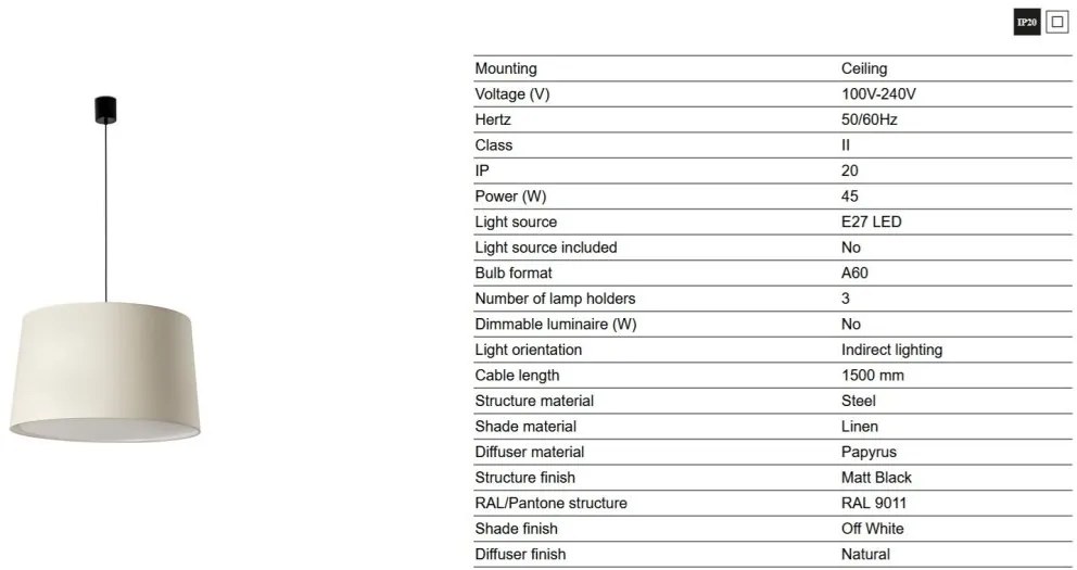Lustra suspendata XL abajur in 64cm WINDSOR negru, alb