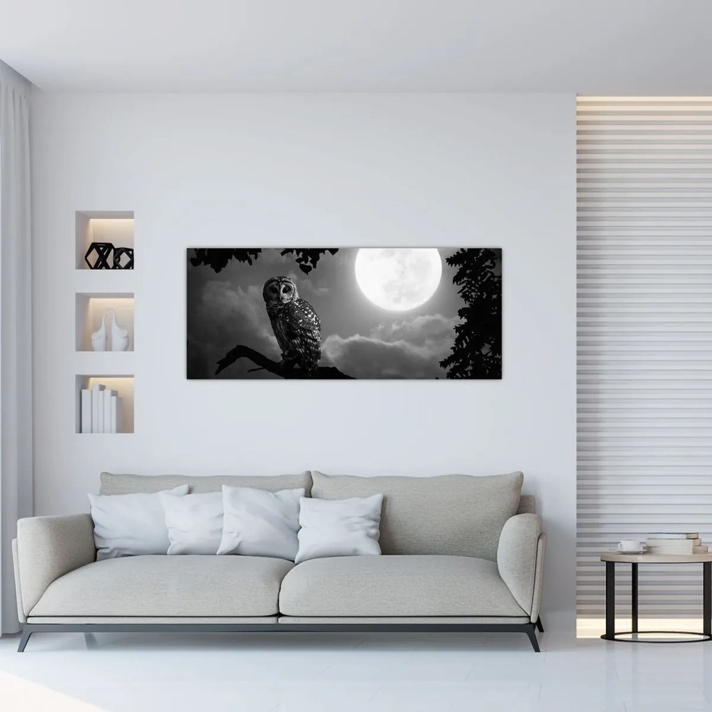Tablou - Bufniță de noapte, alb și negru (120x50 cm)