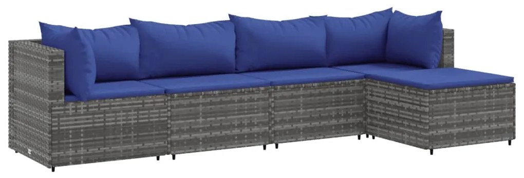 3308063 vidaXL Set mobilier de grădină cu perne, 5 piese, gri, poliratan