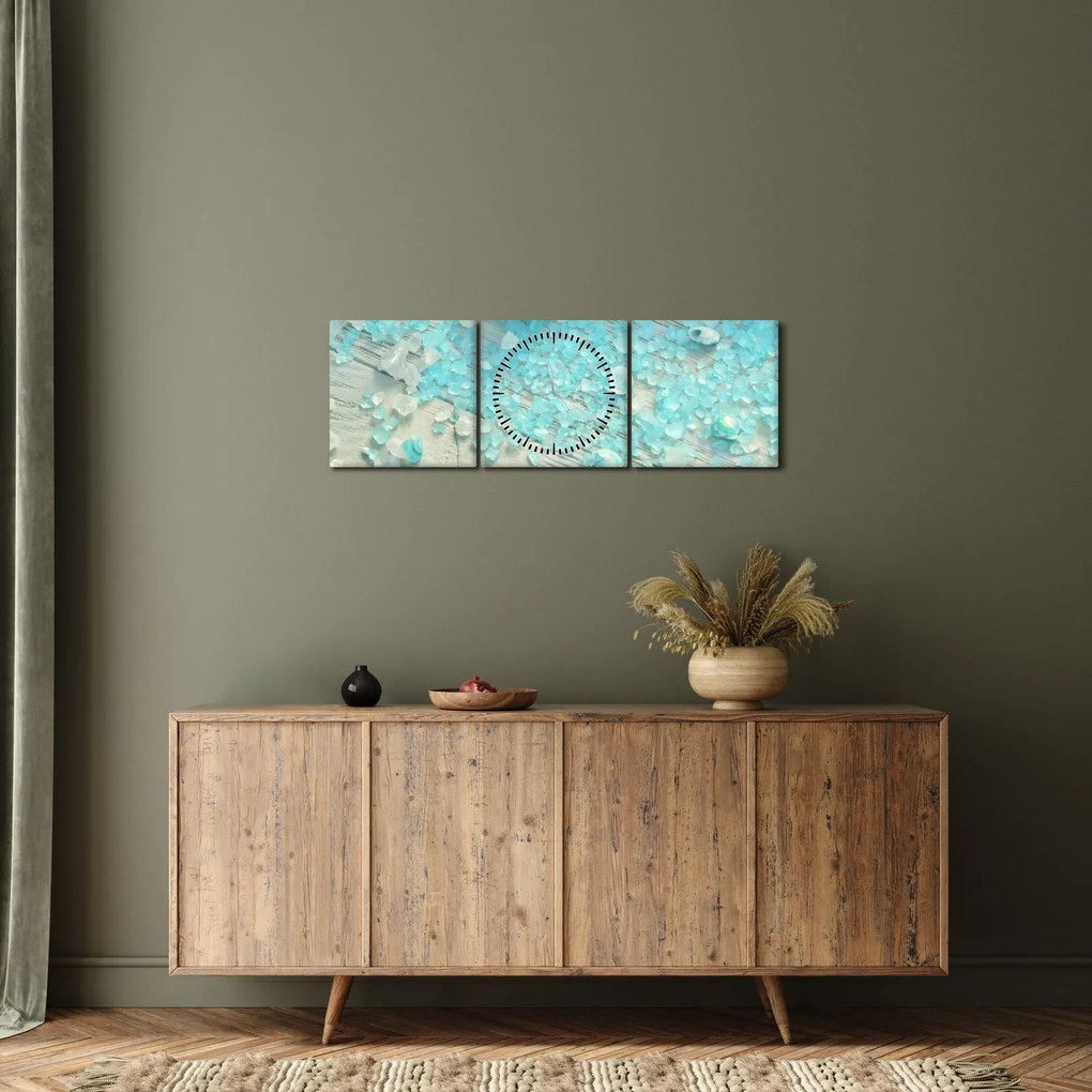 Tablou - Atmosfera de litoral în nuanțe turcoaz (cu ceas) (90x30 cm)