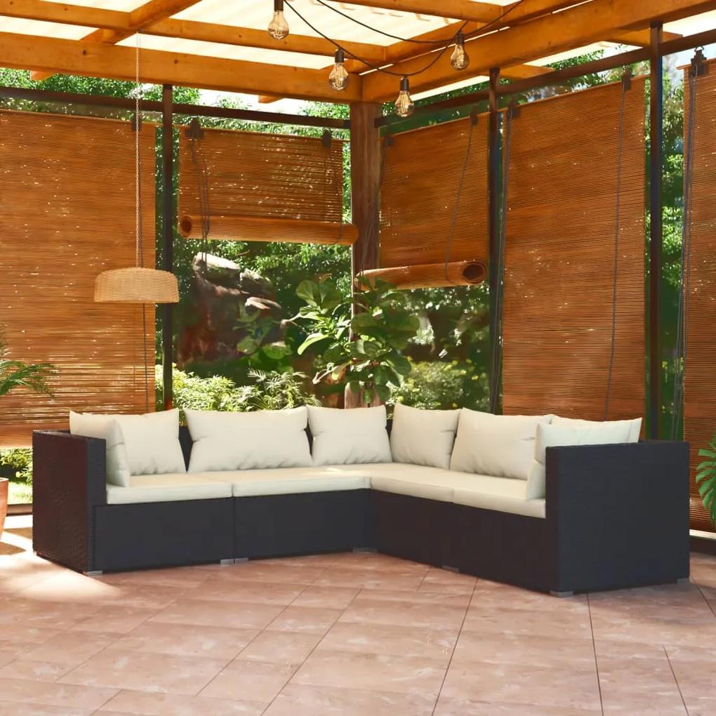3101695 vidaXL Set mobilier de grădină cu perne, 5 piese, negru, poliratan