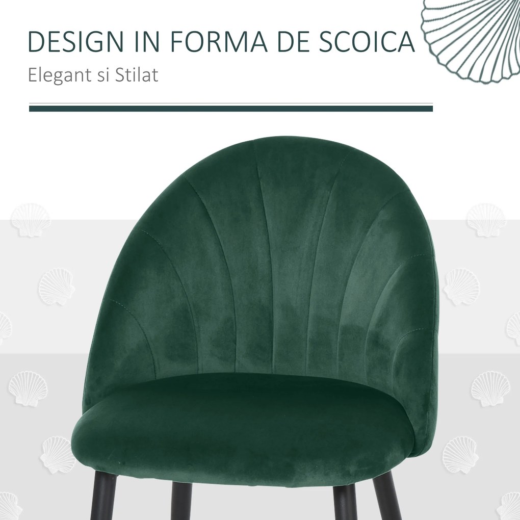 HOMCOM Set de 2 Scaune Căptușite fără Cotiere, Scaune pentru Sufrageri sau Bucatarie, 50x54x80 cm, Verde | Aosom Romania