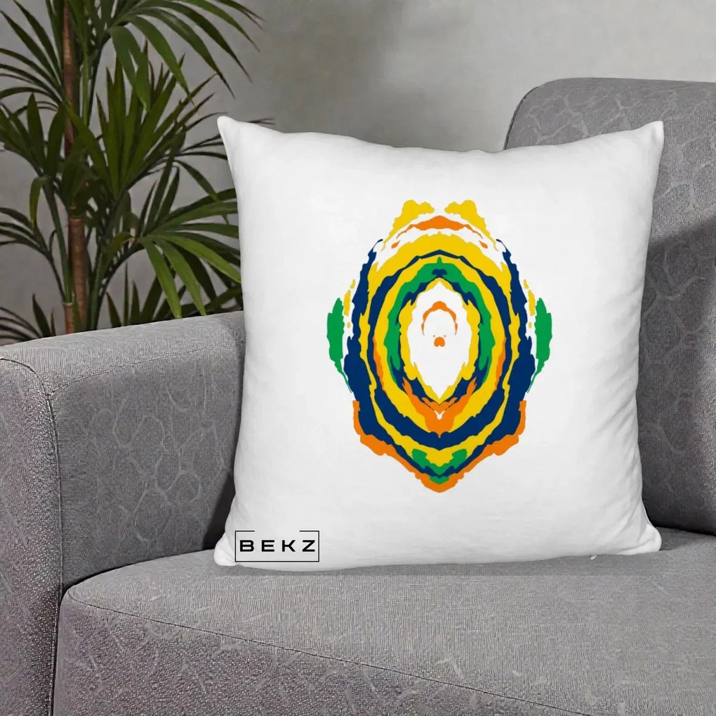 Perna Decorativa Oval Abstract Multicolor, 40x40 cm, Alb Pufos, Husa Detasabila, Perna Inclusa, BEKZ®