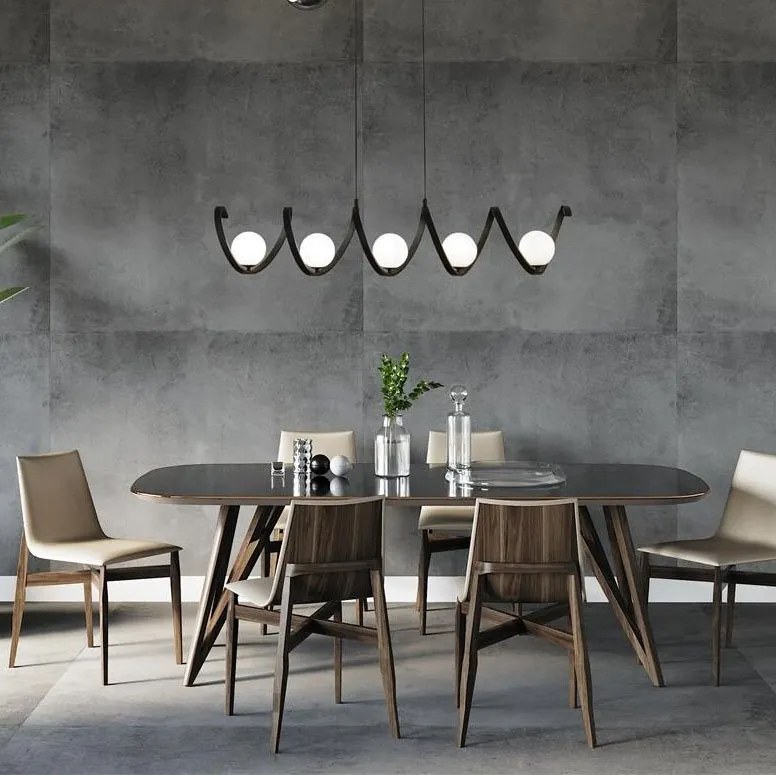 Lustra modern spirala metalica neagra si 5 bile de sticla Twister