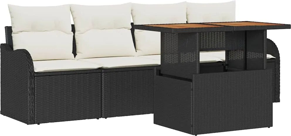 vidaXL Set de canapele pentru grădină 5 pcs Negru și Crem poliratan