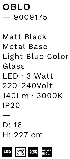 Pendul LED modern, Metal, Sticla, Albastru deschis, OBLO