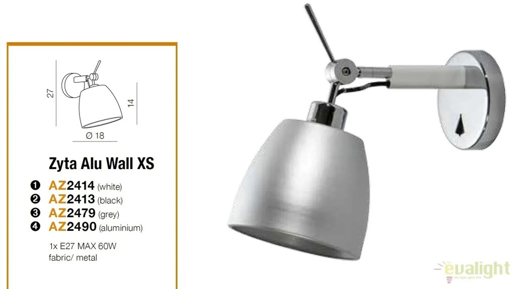 Aplica perete directionabila design modern ZYTA XS ALU gri