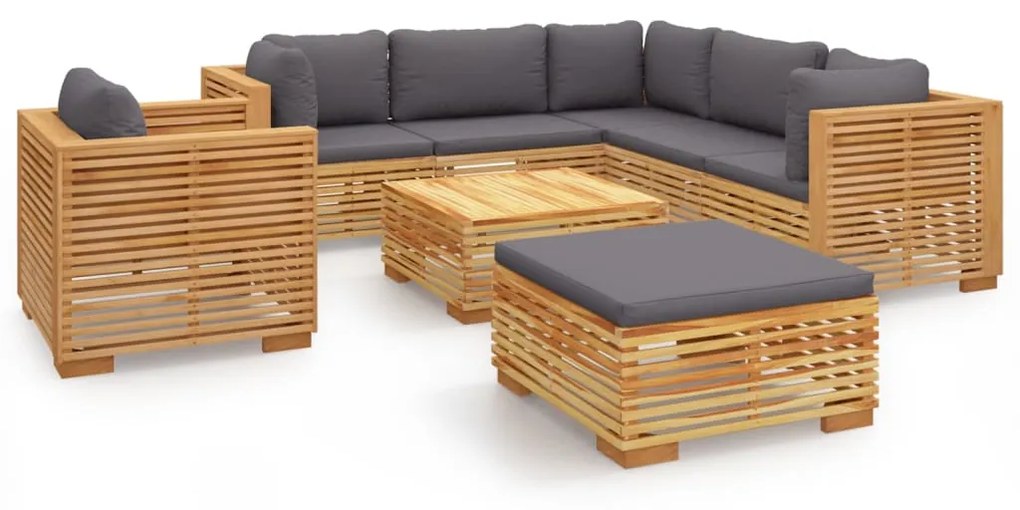 3100878 vidaXL Set mobilier grădină cu perne, 8 piese, lemn masiv de tec