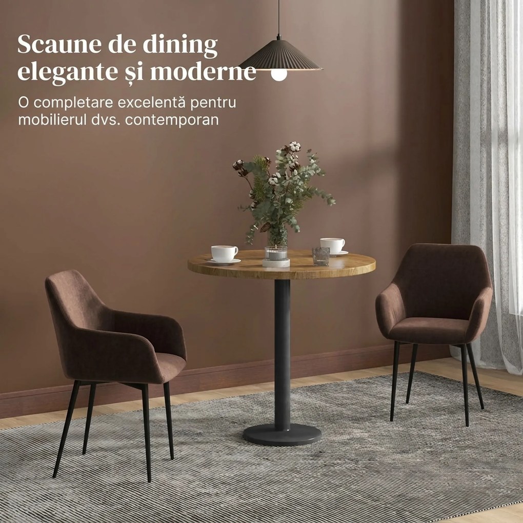 HOMCOM Set 2 Scaune de Dining Tapițate în Stil Nordic cu Brațe și Picioare din Oțel, 54x57x80 cm, Maro | Aosom Romania