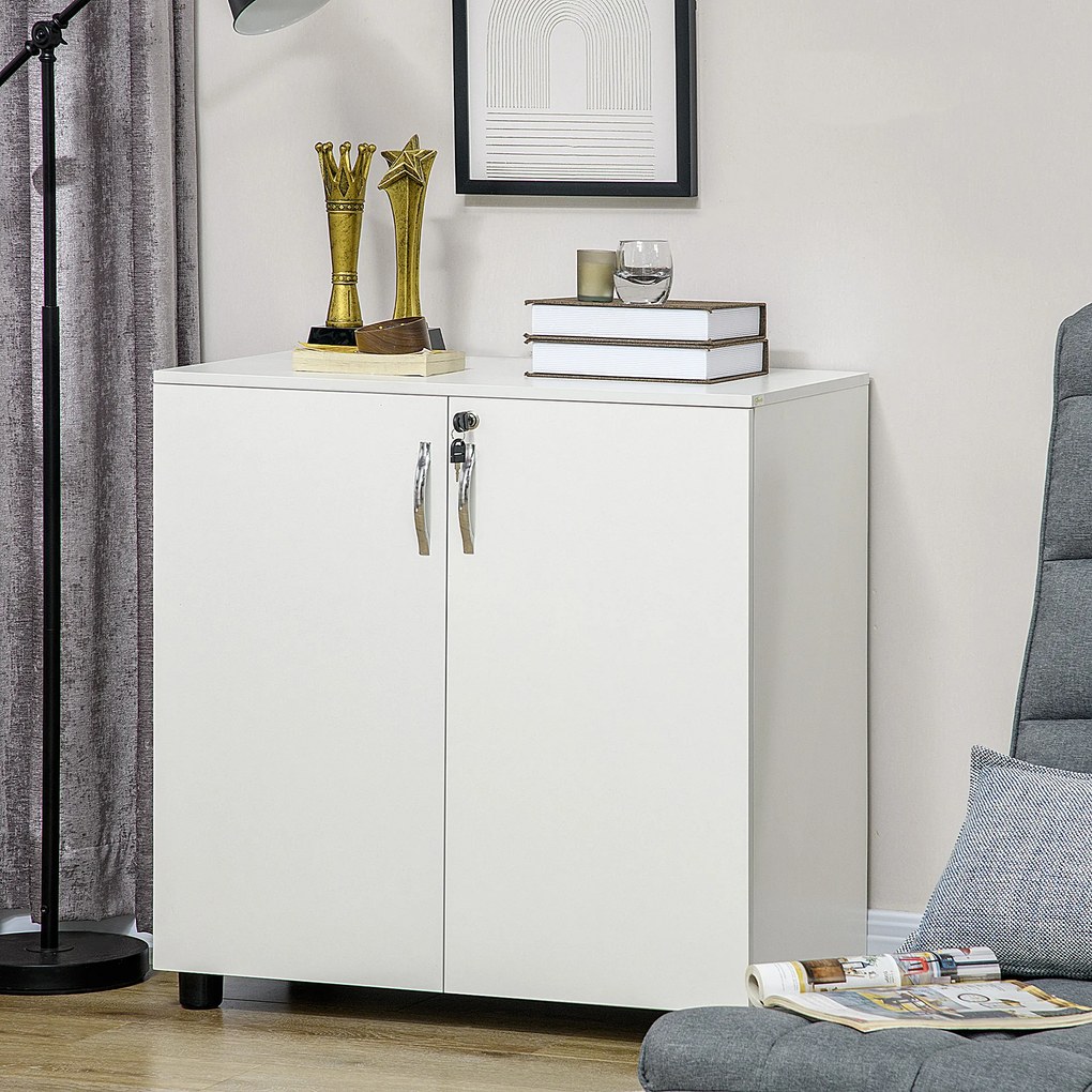HOMCOM Mobilier de birou multifunctional cu Incuietoare, Dulapior pentru documente cu 2 usi si Raft interior, din Lemn, Alb, 80x40x80cm
