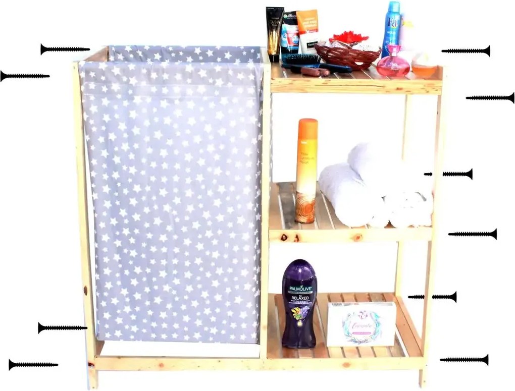 Cos de rufe din lemn cu 1 compartimente textil Homs 44 X 90 X 90 cm