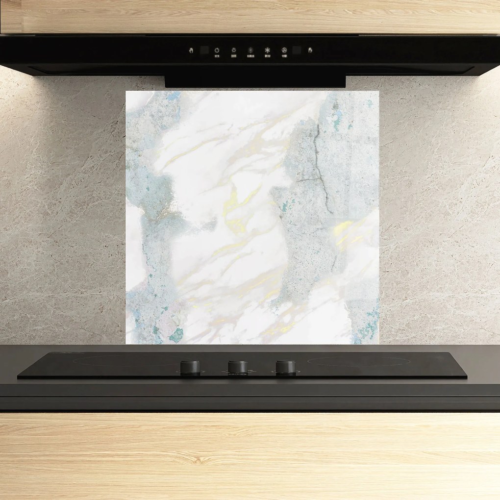 Panou Sticla Bucatarie, 60x60cm, Protectie aragaz, Antistropi, Termorezistent, Abstracte, Marble, Light Blue Gold
