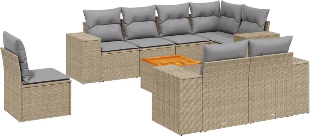 vidaXL Set canapele de grădină, 9 piese, cu perne, bej, poliratan