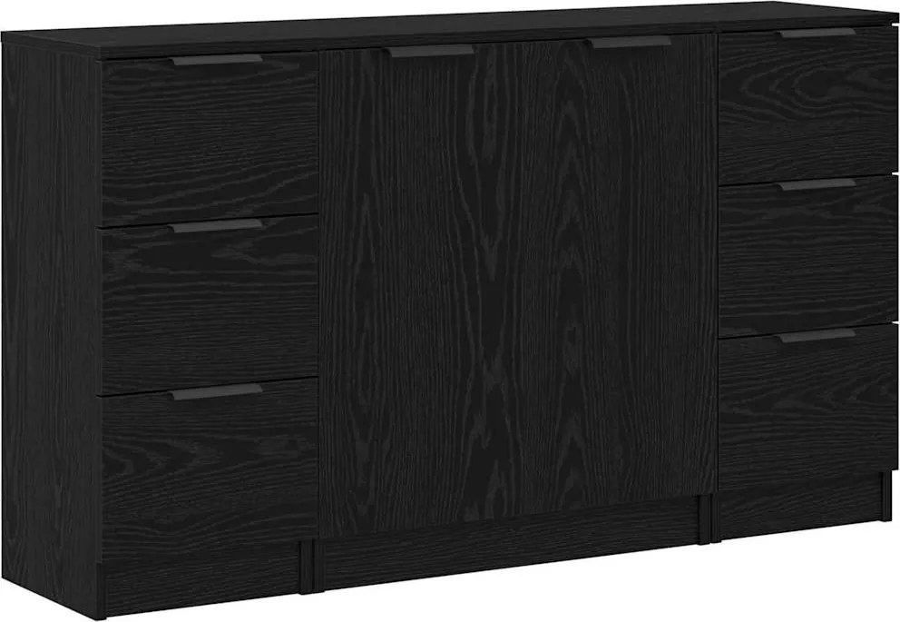 vidaXL Bufet cu sertar 3 pcs Stejar Negru Lemn compozit