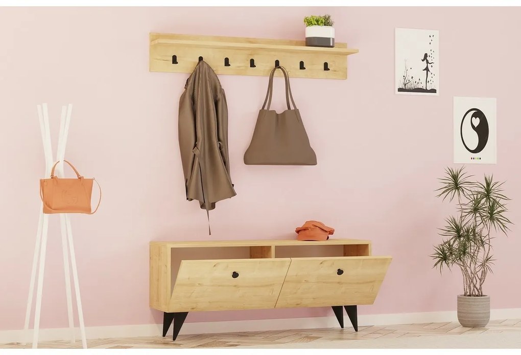 Cuier de perete cu dulap de pantofi Rupa Oak