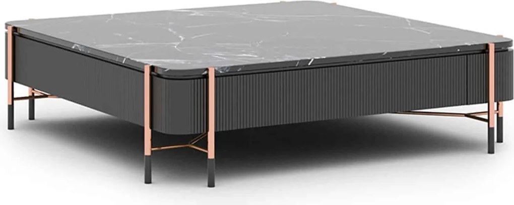Masă lemn masiv Cafea Calista Negru-Rose Gold L 120 x A 120 x H 35 cm - Marmura naturala