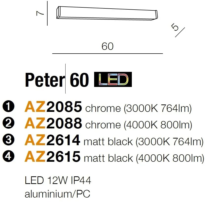 Aplica LED pentru oglinda baie 4000K Peter 60 BK