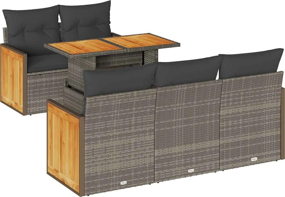 vidaXL Set mobilier grădină cu perne 6 piese gri poliratan/lemn acacia