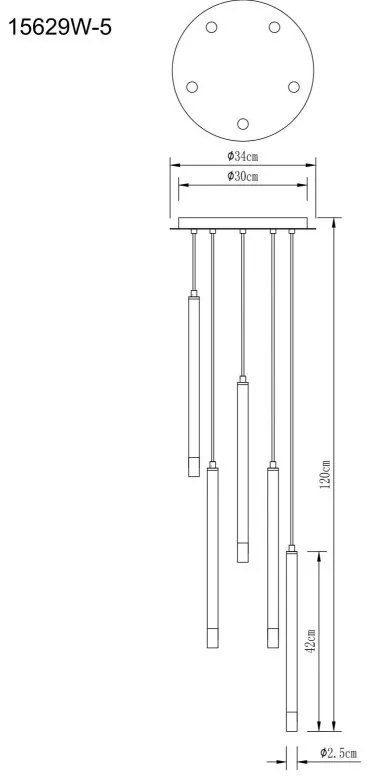 Lustra cu 5 Pendule metal alb RYAN pentru living