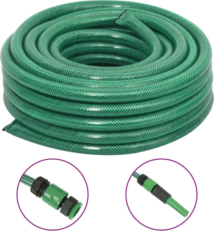 vidaXL Furtun de grădină cu set de racorduri, verde, 0,75", 10 m, PVC