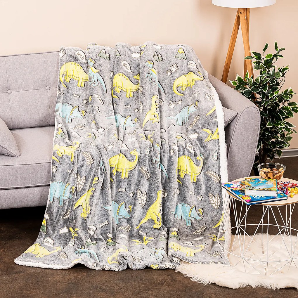 Pătură fosforescentă din imitație lână 4Home Dino, 150 x 200 cm