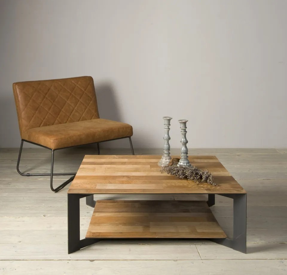 Masuta de cafea patrata din lemn cu spatiu de depozitare 100x100x35 cm maro
