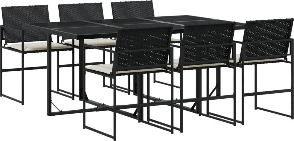 vidaXL Set mobilier de grădină cu perne, 7 piese, negru, poliratan