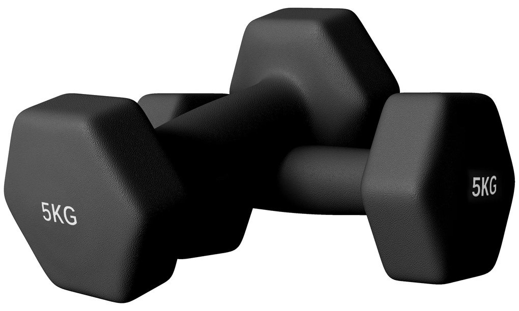 SPORTNOW Set 2 Greutăți, Gantere Pereche cu Prindere Antiderapantă pentru Antrenament, 5 kg, 21x9x9 cm, Negru | Aosom Romania