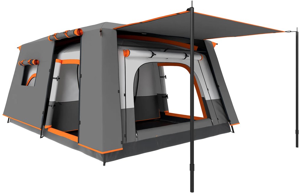 Outsunny Cort de Camping pentru 4-6 Persoane cu 2 Camere, Verandă și Geantă de Transport, 430x305x195 cm, Gri | Aosom Romania