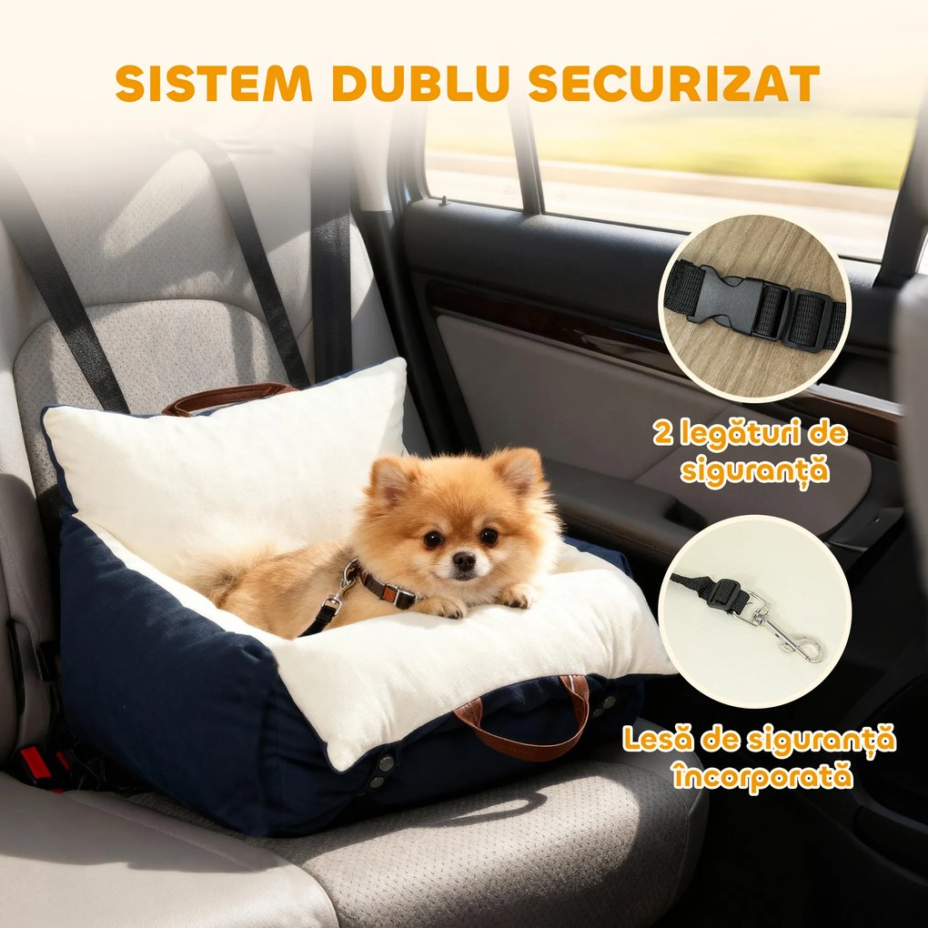 Scaun Auto PawHut pentru Câini Mici cu Lesă de Siguranță, Detașabil și Lavabil, Albastru | Aosom Romania