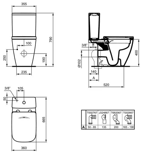 Vas WC pe pardoseala Ideal Standard i.life B cu functie bideu alb rimless