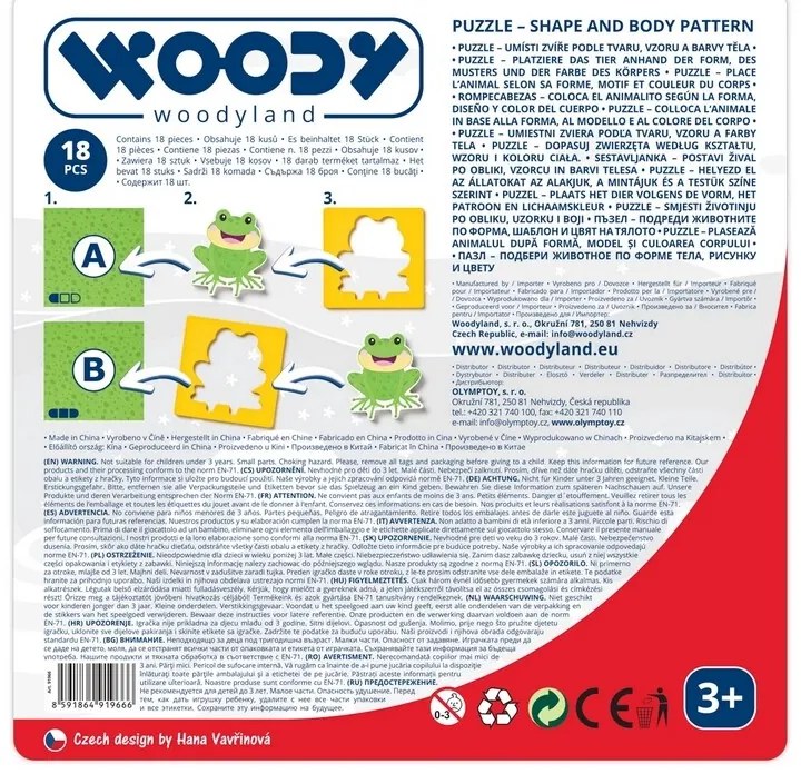 Puzzle cu animale Woody, forme-culori