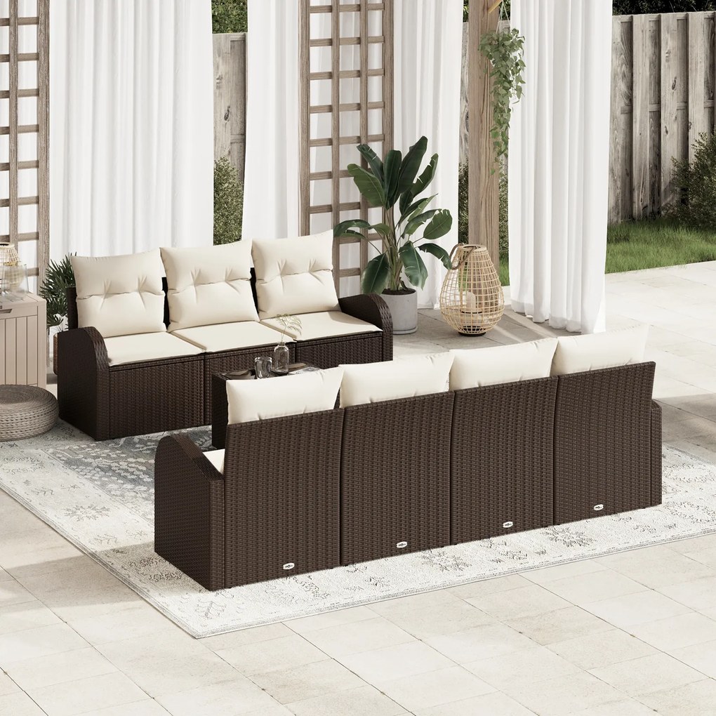 vidaXL Set de Sofa de Grădină de 8 Piese cu Perne Maro din Ratan Poli