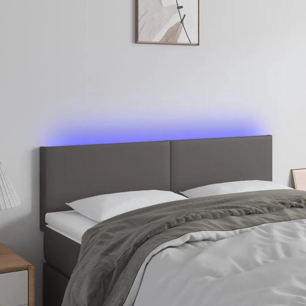 3121426 vidaXL Tăblie de pat cu LED, gri, 144x5x78/88 cm, piele ecologică