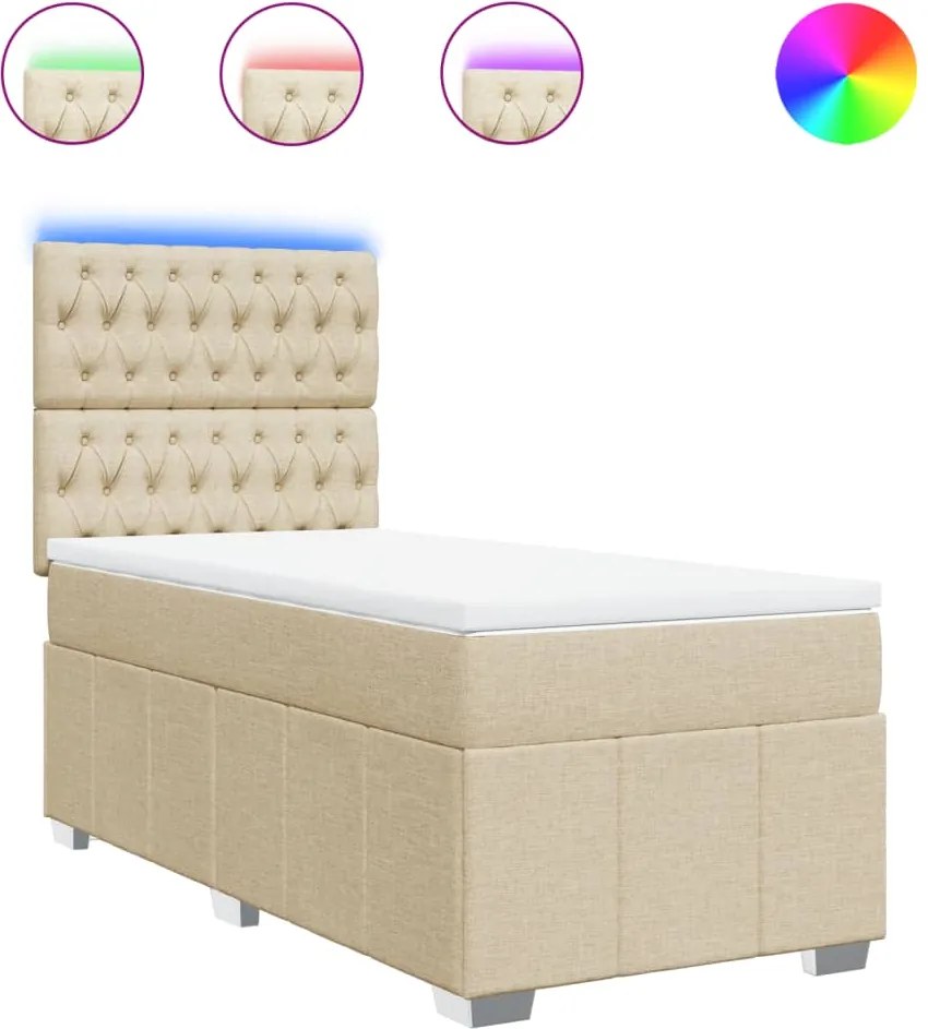 vidaXL Pat box spring cu saltea, crem, 80x200 cm, textil