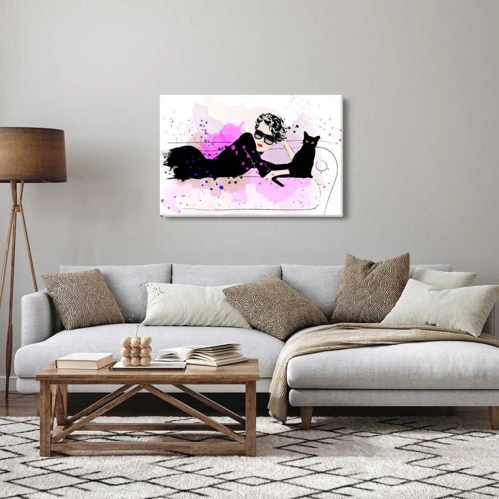 Tablou - Femeia cu pisică neagră (90x60 cm)