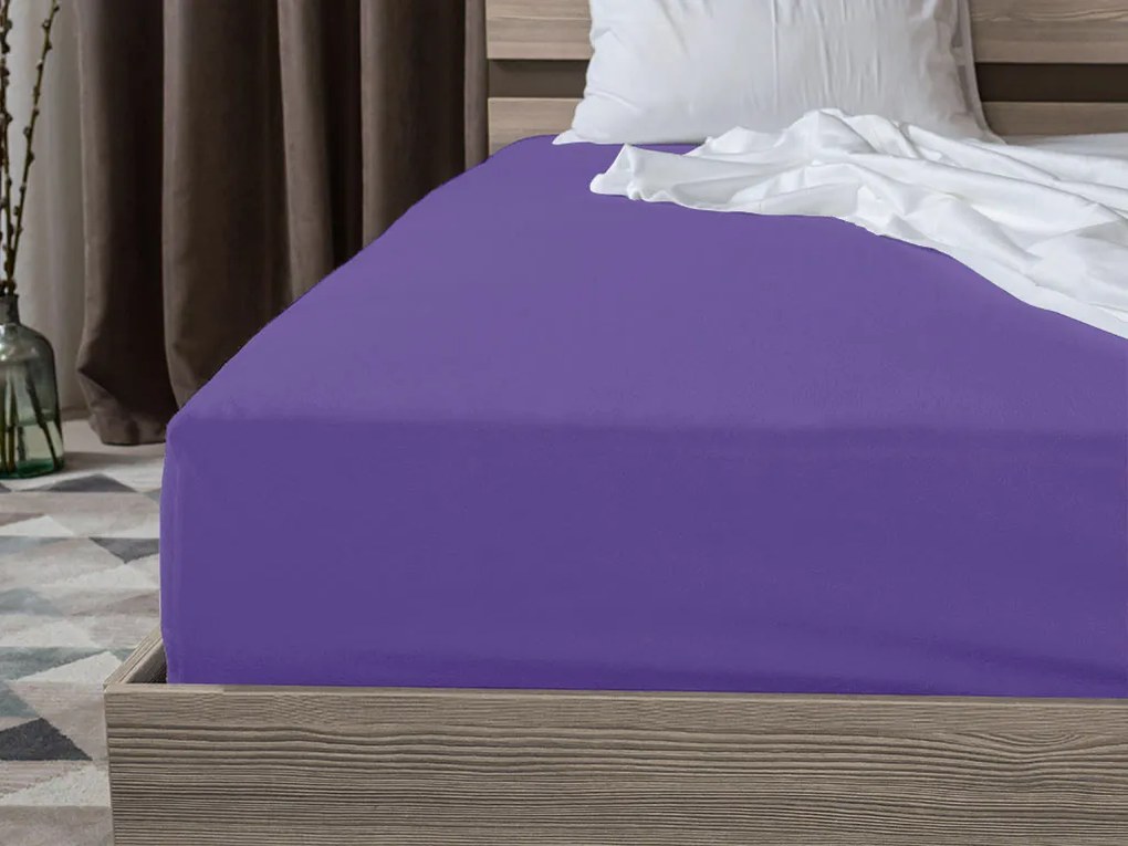 Cearsaf Jersey EXCLUSIVE cu elastic mov inchis 160 x 200 cm