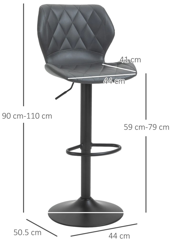 HOMCOM Scaun bar, inaltime reglabila, piele sintetica,Capacitate de sustinere120 kg, gri | Aosom Romania