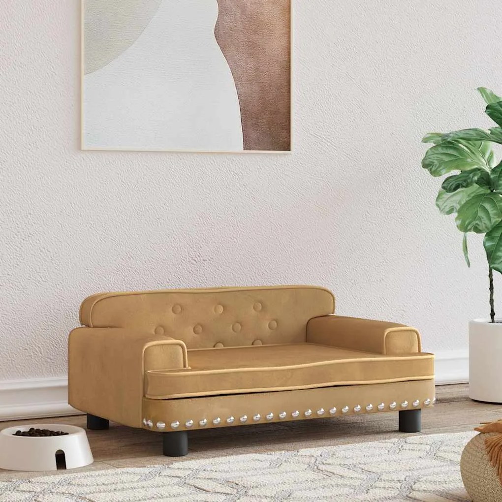vidaXL Pat de câini, maro, 70x45x30 cm, catifea