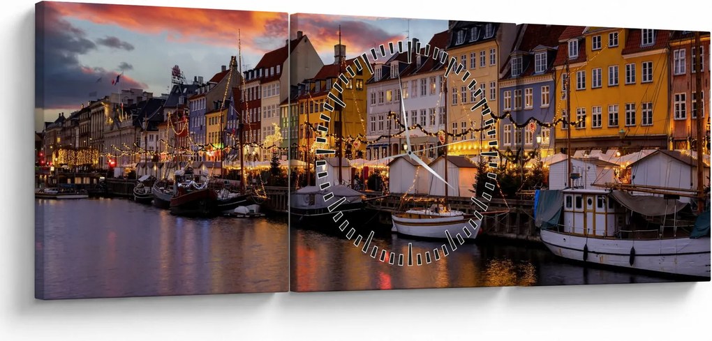 Tablou - Nyhavn, Copenhaga (cu ceas) (90x30 cm)