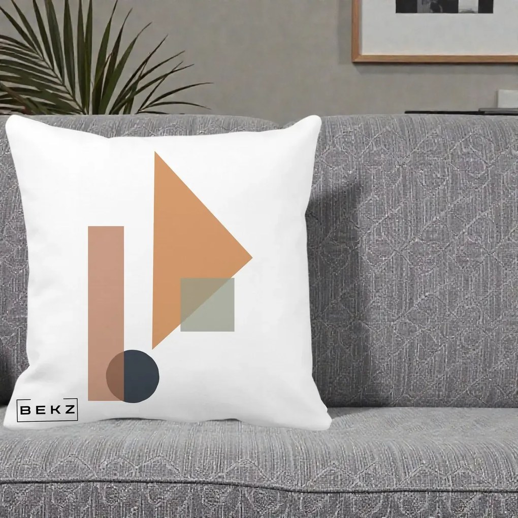 Perna Decorativa Geometric Bauhaus Triunghi, 40x40 cm, Alba Mata, Husa Detasabila, Perna Inclusa, BEKZ®