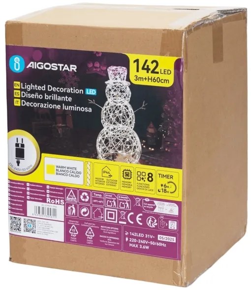 Aigostar-LED Decorațiune luminoasă de Crăciun pentru exterior, om de zăpadă, LED/3,6W/31/230V 2700K 60cm IP44