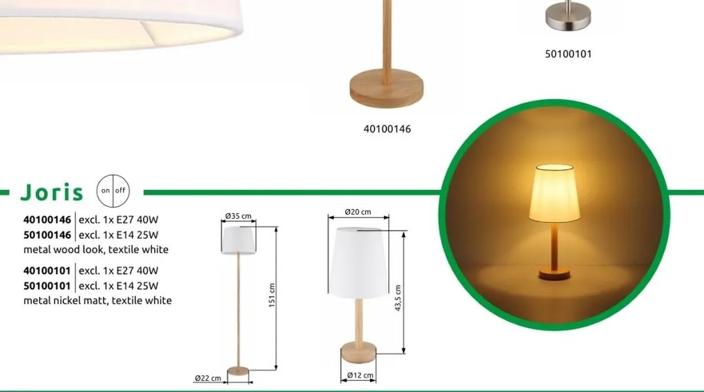 Lampadar de podea metal nickel abajur textil alb JORIS