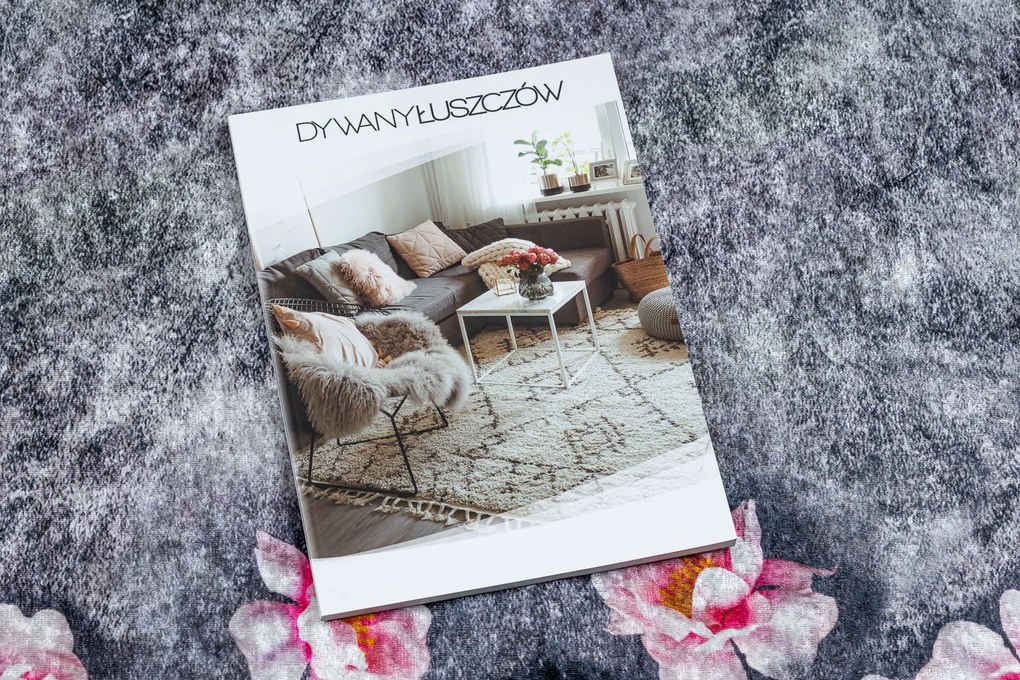 ANDRE 28170 covor lavabil Flori anti-alunecare - gri / roz